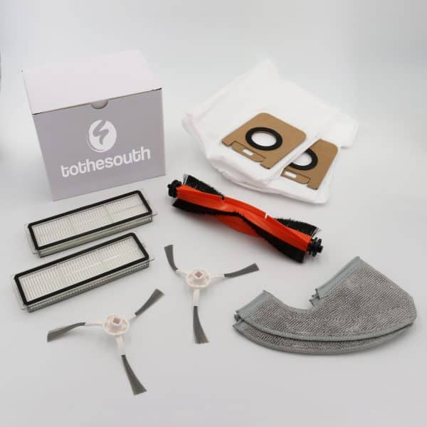 To the South® Onderhoudsset geschikt voor Dreame D10s & D10s Pro. 1 hoofdborstel, 2 zijborstels, 2 dweilen, 2 HEPA Filters en 2 stofzuigerzakken.