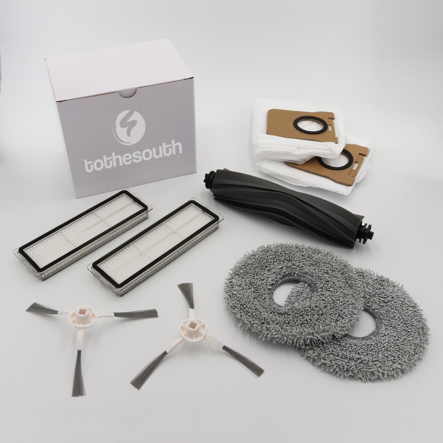 To the South® Onderhoudsset geschikt voor Dreame L10 Ultra. 1 hoofdborstel, 2 zijborstels, 2 dweilen, 2 HEPA Filters en 2 stofzuigerzakken.